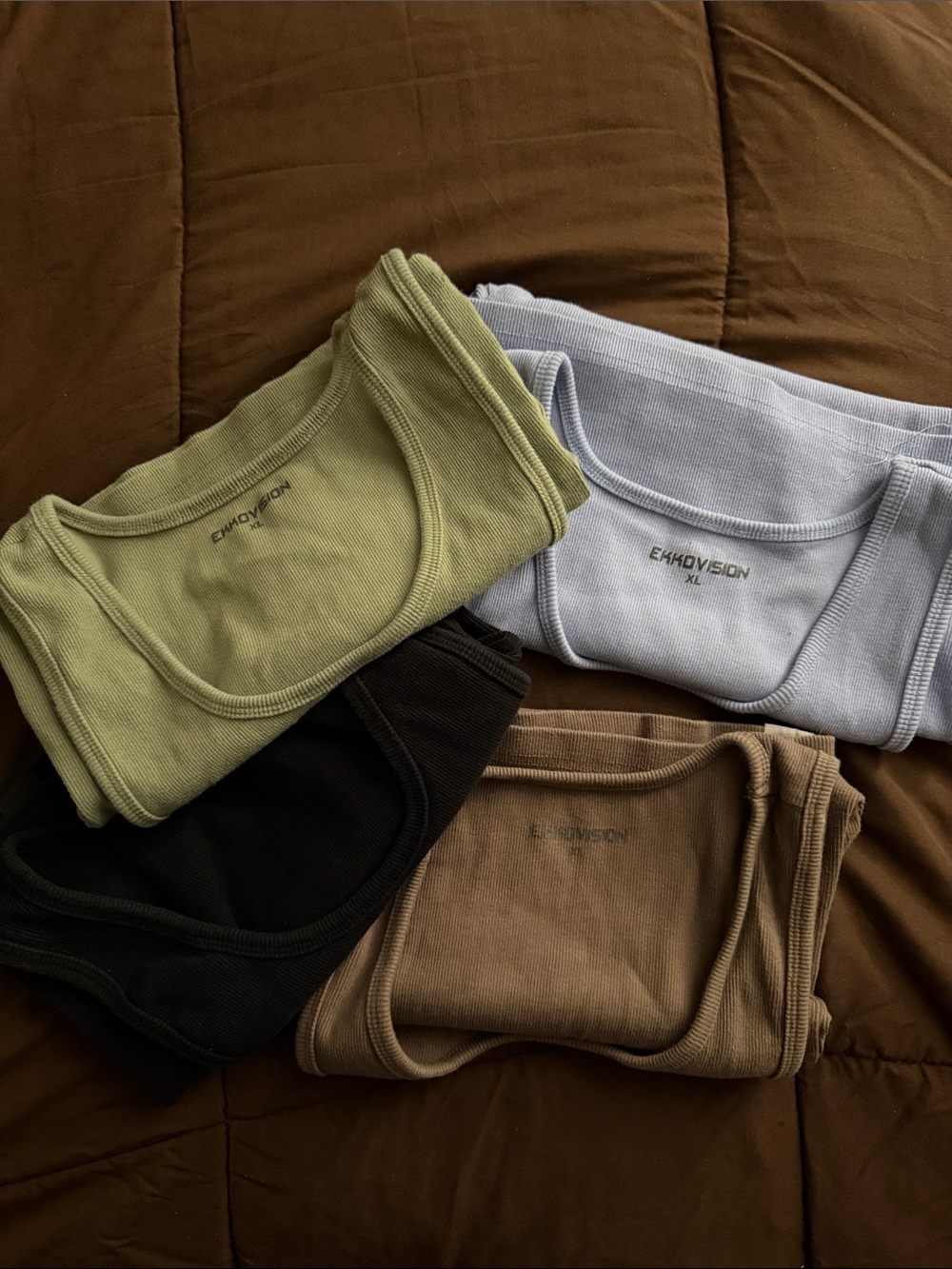 Ekkovision Men's Ribbed Tank Top - Olive, Light Blue, Black, Brown - Pack